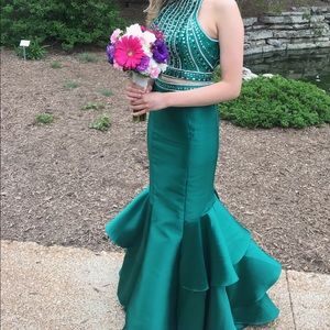 Blush Emerald Green Two Piece Prom Dress